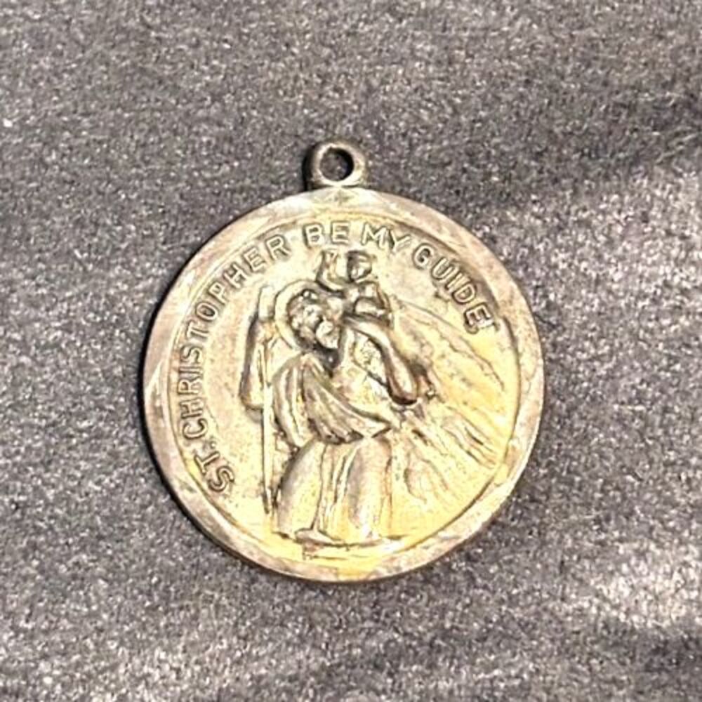 Vintage St Saint Christopher Sterling Silver Religious Medal Pendant Signed BJI